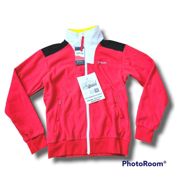 Disney Mickey Mouse x Columbia Intertrainer Fleece Hiking Jacket Red Black - Picture 2 of 15
